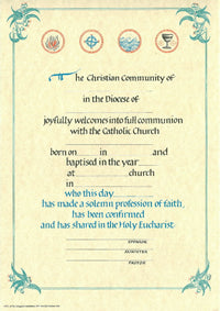 Adult Reception into Full Communion Certificate - Liturgy Brisbane